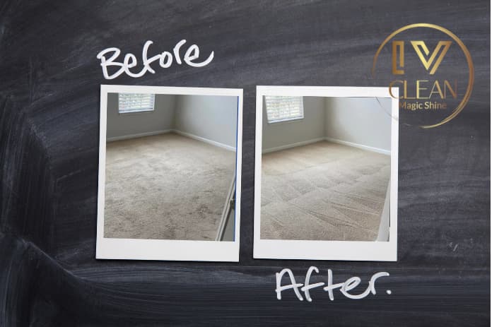 Before and after carpet cleaning - living room