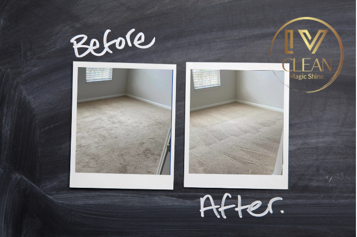 Before and after carpet cleaning - living room